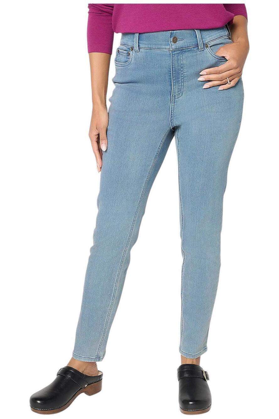 Denim & Co. Women`s Comfy Knit Slim Straight 5-Pocket Pants Ant Wash - Petite
